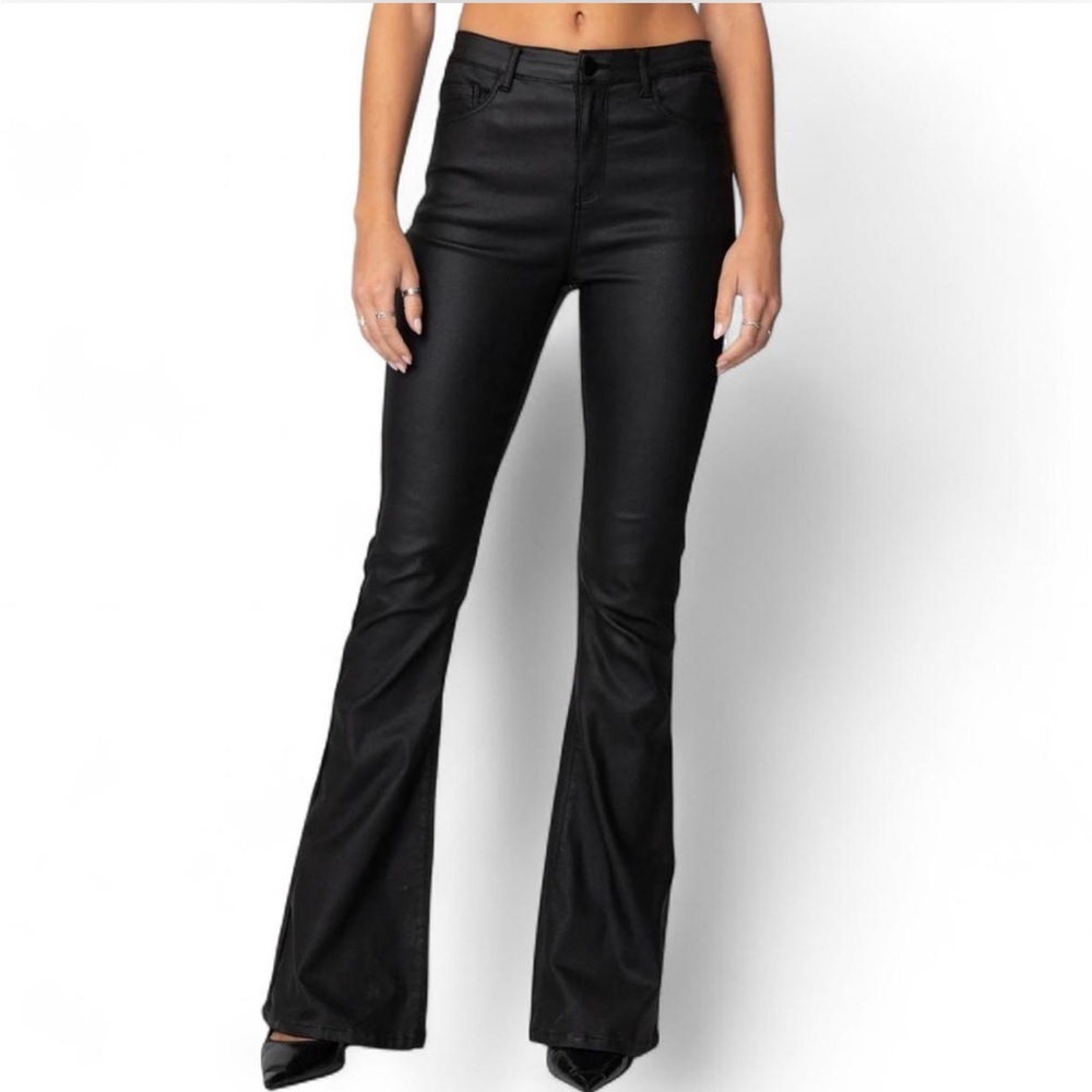 Black Flared Faux Leather Edikted Pants